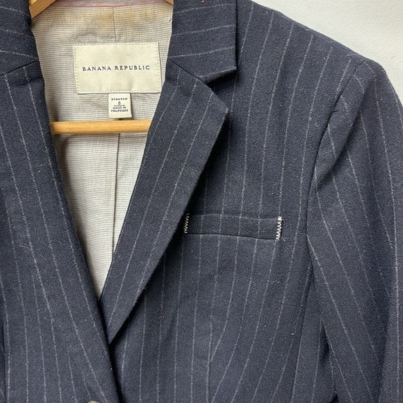 BANANA REPUBLIC Navy blue striped wool jacket rn 54023 stretch size 0 - Picture 4 of 12